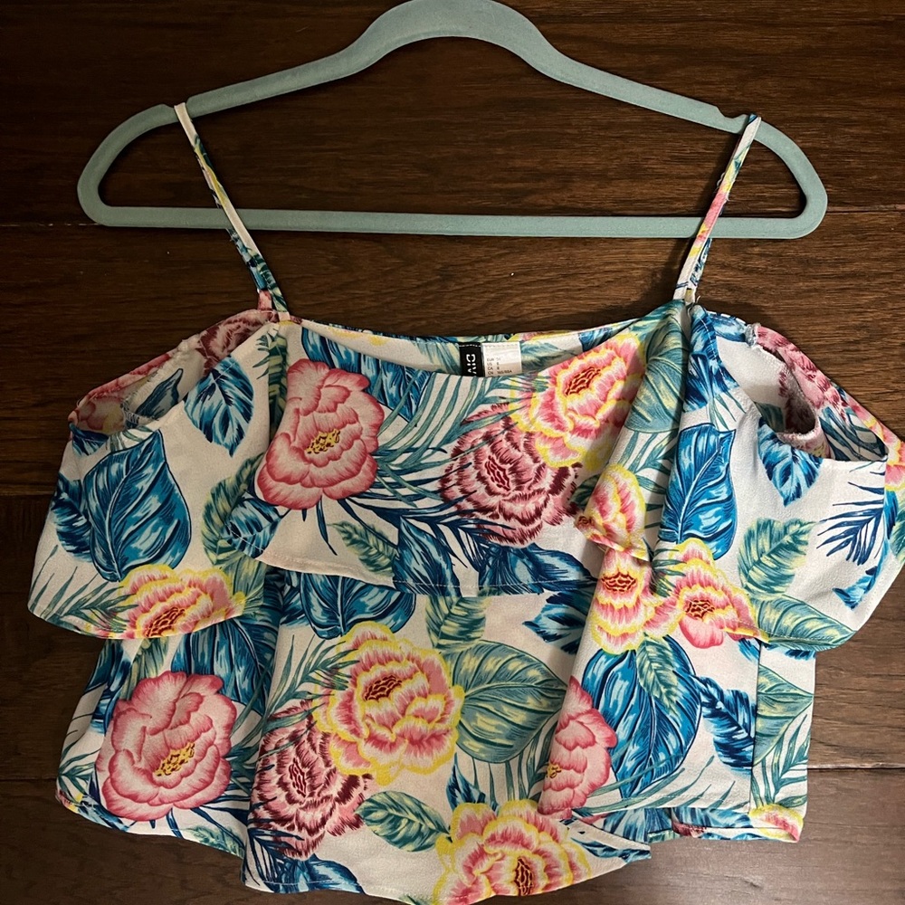 H&M Orange and Pink Ruffled Crop Camisole